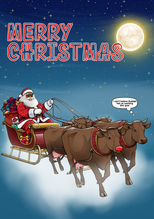 Merry Christmas Card - Cows